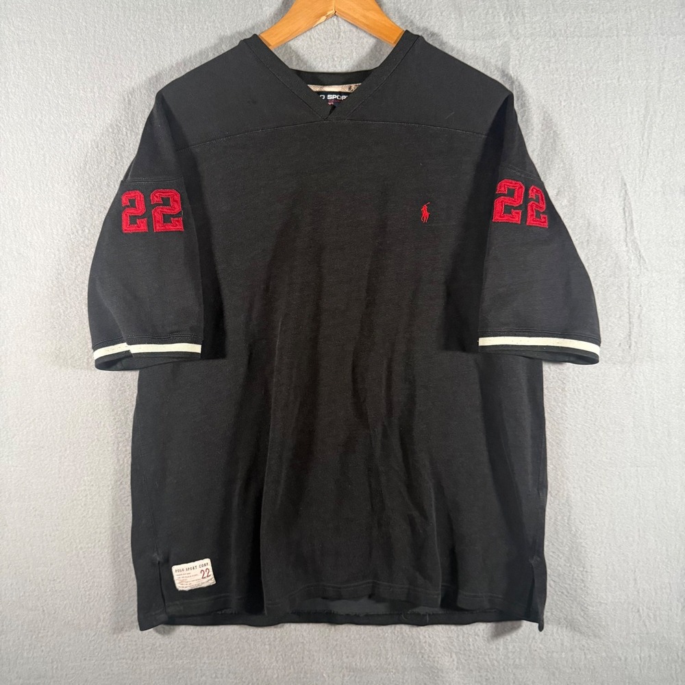 Vintage Polo Sport Ralph Lauren Football Jersey Black Red Number 22 Mens XL